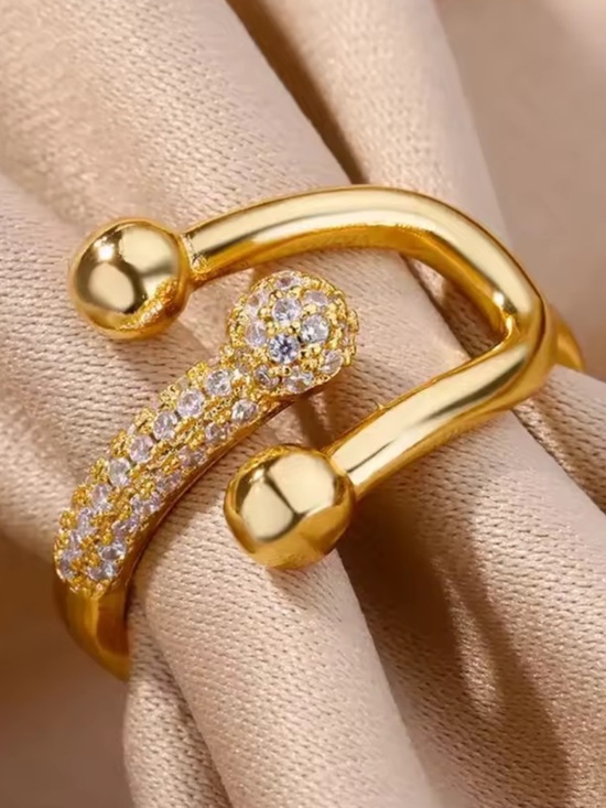 Anthropologie Jewelry - Horseshoe Gold Crystal-Accented Open Ring